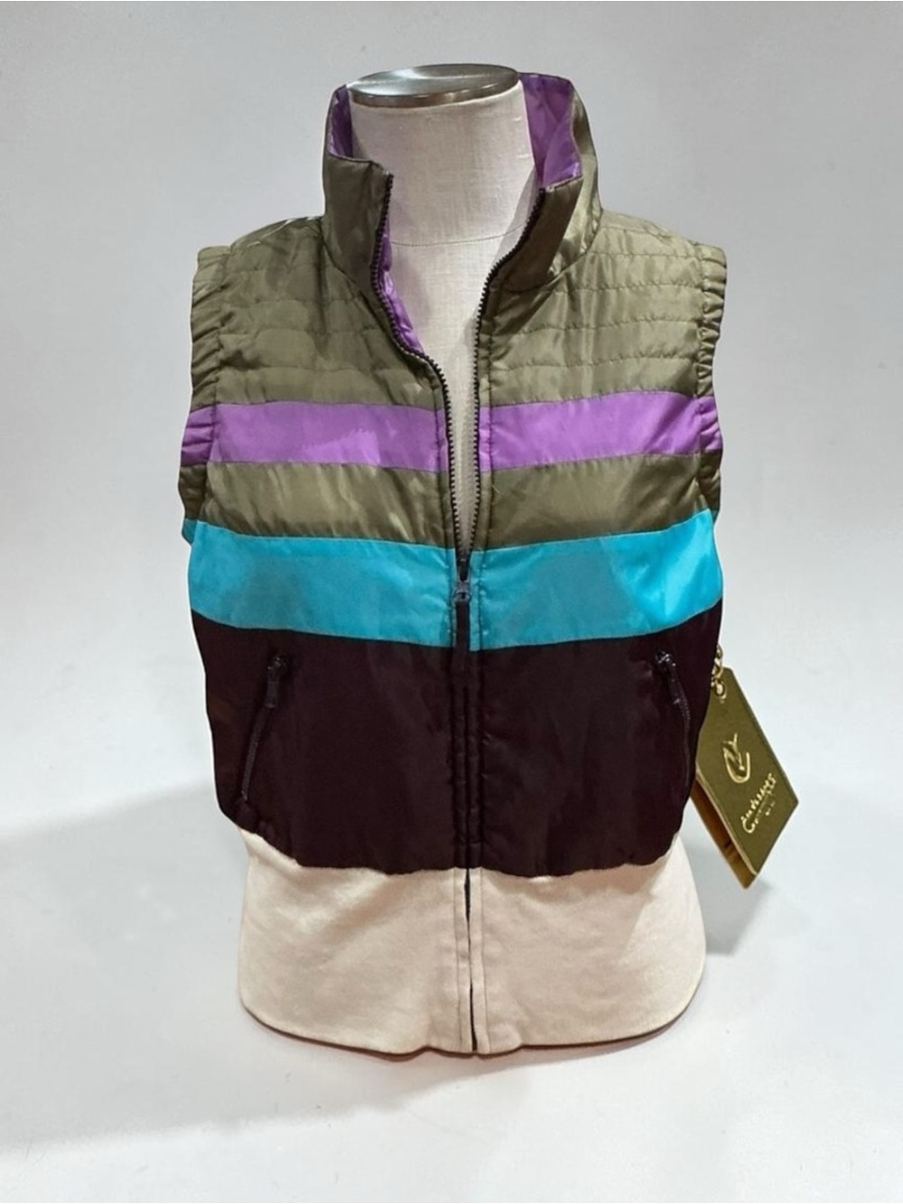 Vintage OP Ocean Pacific Colorblock Puffer Vest Purple Teal Juniors XL 15/17